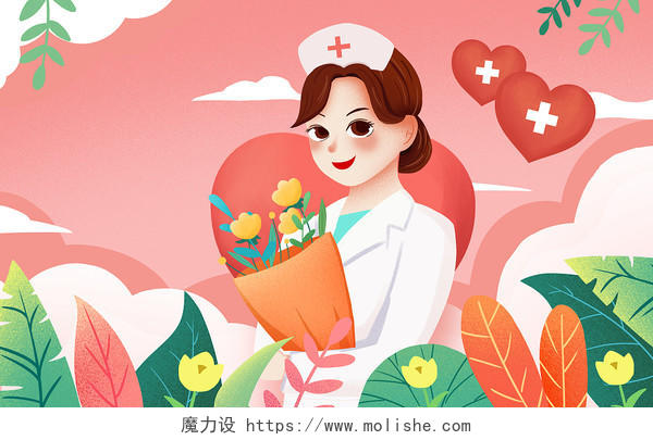 卡通护士感恩节护士花束插画卡通护士节快乐插画